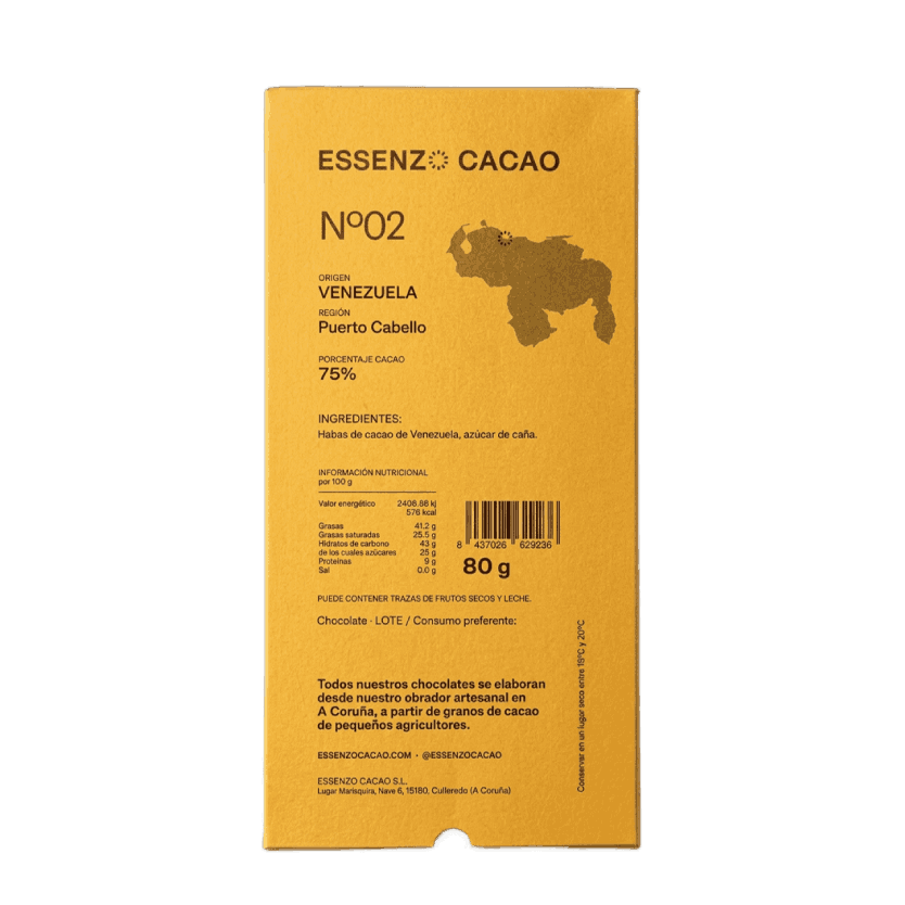 Reverso tableta chocolate artesanal Venezuela origen único Borburata Carabobo