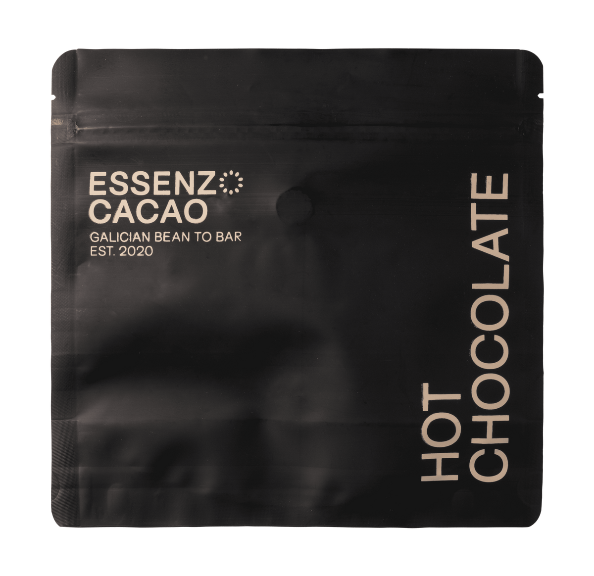 Bolsa de Hot Chocolate de Essenzo Cacao, chocolate rallado bean to bar para preparar con leche