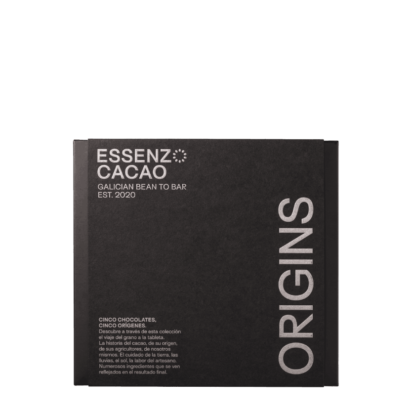Pack regalo 5 chocolates negros bean to bar orígenes distintos Essenzo Cacao Origins