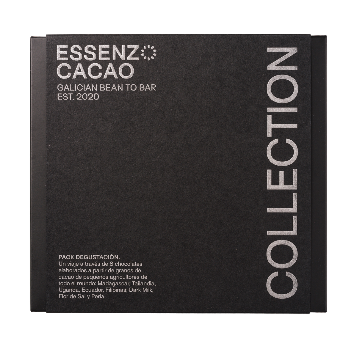 Caja Collection de Essenzo Cacao: pack degustación de 8 chocolates bean to bar