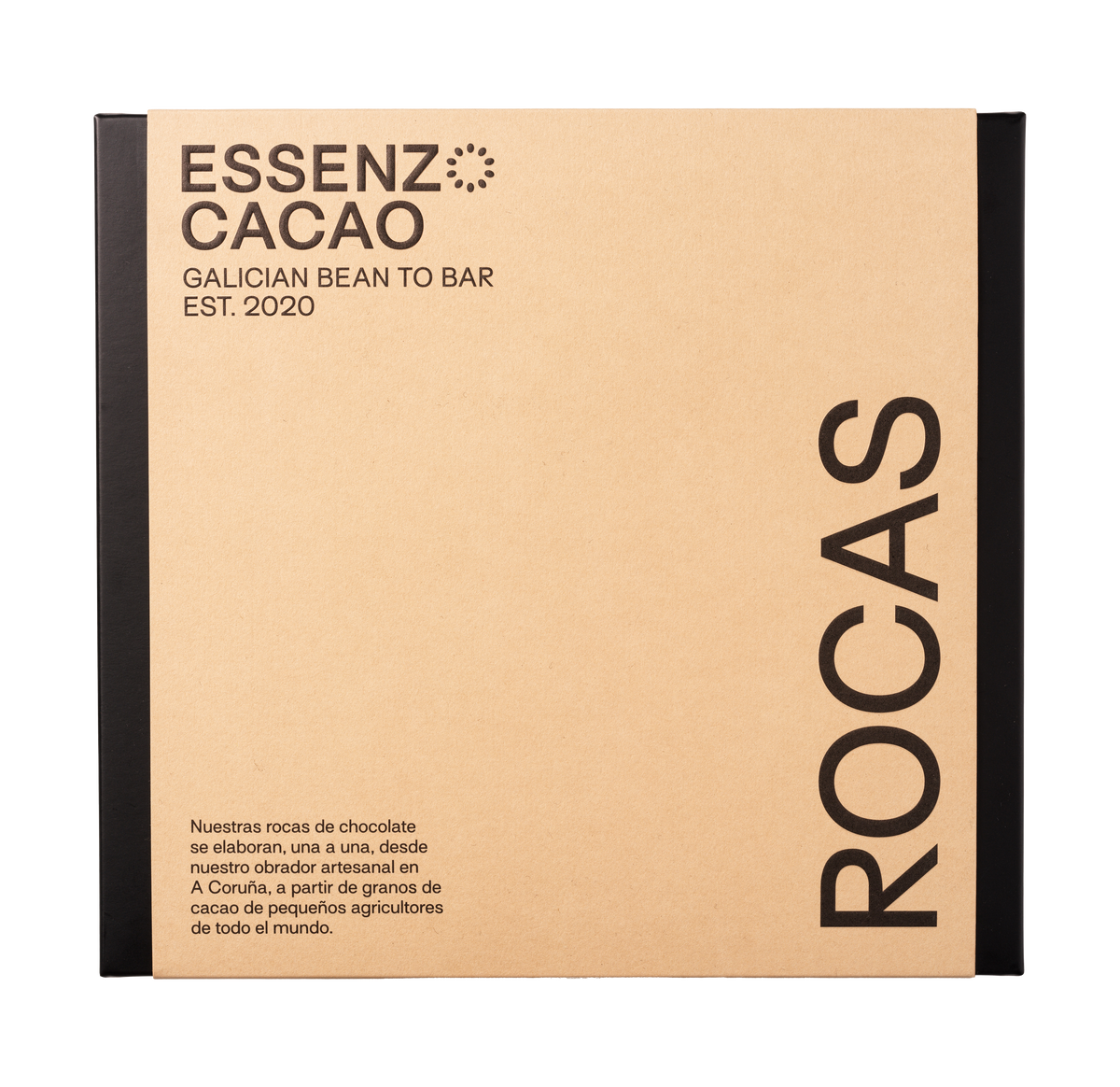 Caja de rocas de chocolate artesanas con almendra caramelizada de Essenzo Cacao
